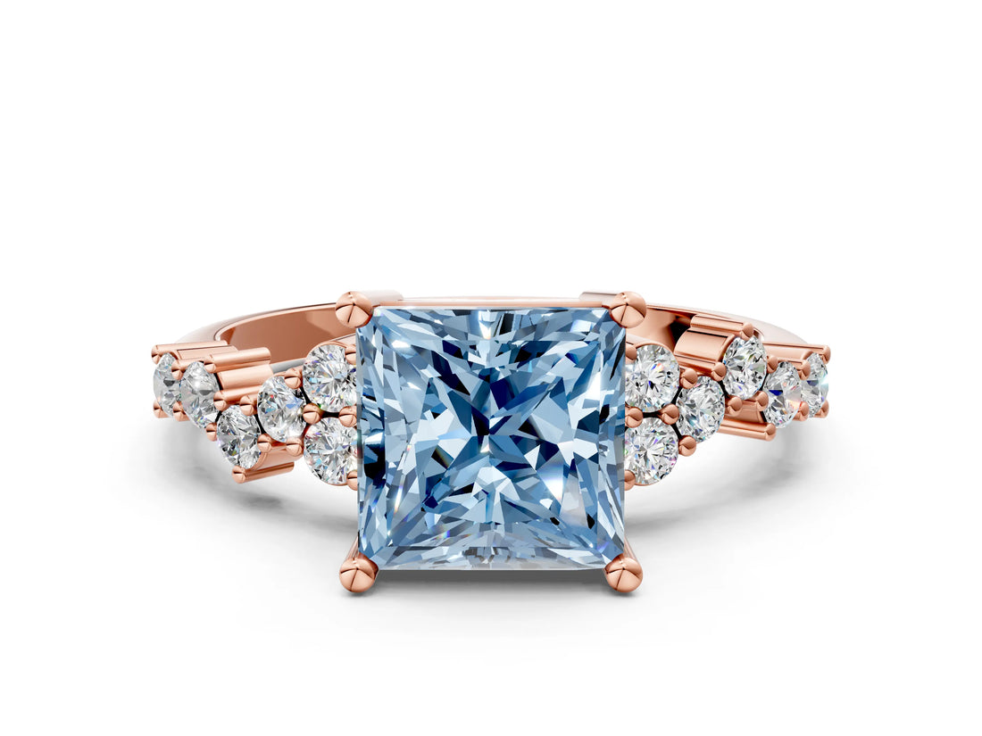 Rose gold Fancy Blue Princess Cut Diamond Cluster Pavé Band with Four-Prong Setting_12