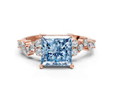 Rose gold Fancy Blue Princess Cut Diamond Cluster Pavé Band with Four-Prong Setting_3