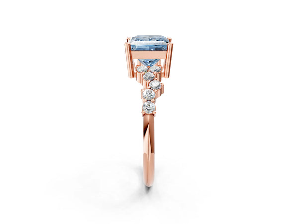 Rose gold Fancy Blue Princess Cut Diamond Cluster Pavé Band with Four-Prong Setting