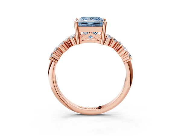 Rose gold Fancy Blue Princess Cut Diamond Cluster Pavé Band with Four-Prong Setting