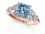 Rose gold Fancy Blue Princess  Cut Diamond Cluster Ring with Round Accent Stones and Prong Setting on a Classic Band_50