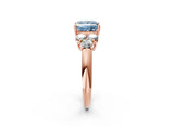 Rose gold Fancy Blue Princess  Cut Diamond Cluster Ring with Round Accent Stones and Prong Setting on a Classic Band_51