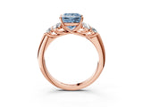 Rose gold Fancy Blue Princess  Cut Diamond Cluster Ring with Round Accent Stones and Prong Setting on a Classic Band_52