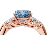 Rose gold Fancy Blue Princess  Cut Diamond Cluster Ring with Round Accent Stones and Prong Setting on a Classic Band_53
