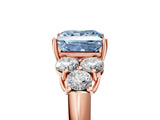 Rose gold Fancy Blue Princess  Cut Diamond Cluster Ring with Round Accent Stones and Prong Setting on a Classic Band_54