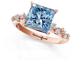 Rose gold Fancy Blue Princess Cut Diamond Cluster Side Stone Solitaire Ring with Prong Setting_54