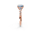 Rose gold Fancy Blue Princess Cut Diamond Cluster Side Stone Solitaire Ring with Prong Setting_55