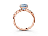 Rose gold Fancy Blue Princess Cut Diamond Cluster Side Stone Solitaire Ring with Prong Setting_56