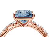 Rose gold Fancy Blue Princess Cut Diamond Cluster Side Stone Solitaire Ring with Prong Setting_57
