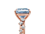 Rose gold Fancy Blue Princess Cut Diamond Cluster Side Stone Solitaire Ring with Prong Setting_58