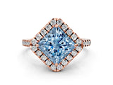 Rose gold Fancy Blue Princess Cut Diamond Cushion Halo Ring with Pavé Band