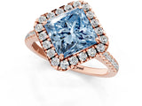 Rose gold Fancy Blue Princess Cut Diamond Cushion Halo Ring with Pavé Band_1