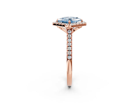 Rose gold Fancy Blue Princess Cut Diamond Cushion Halo Ring with Pavé Band_2