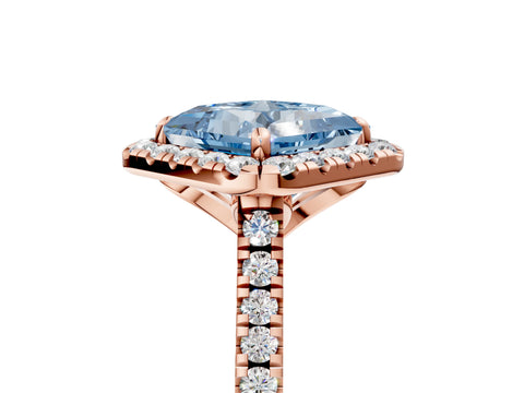 Rose gold Fancy Blue Princess Cut Diamond Cushion Halo Ring with Pavé Band_5