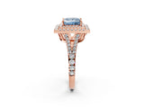 Rose gold Fancy Blue Princess Cut Diamond Double Halo Ring with Pavé Band and Prong Setting_75