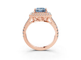 Rose gold Fancy Blue Princess Cut Diamond Double Halo Ring with Pavé Band and Prong Setting_76