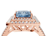 Rose gold Fancy Blue Princess Cut Diamond Double Halo Ring with Pavé Band and Prong Setting_77