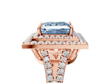 Rose gold Fancy Blue Princess Cut Diamond Double Halo Ring with Pavé Band and Prong Setting_78