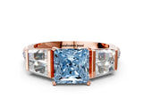 Rose gold Fancy Blue Princess Cut Diamond Engagement Ring with Baguette Side Stones and Channel Set Band_20
