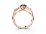 Rose gold Fancy Blue Princess Cut Diamond Engagement Ring with Baguette Side Stones and Channel Set Band_23