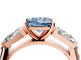 Rose gold Fancy Blue Princess Cut Diamond Engagement Ring with Baguette Side Stones and Channel Set Band_24