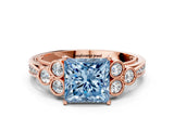 Rose gold Fancy Blue Princess  Cut Diamond Engagement Ring with Bezel Set Round Side Stones and Prong Setting_102