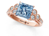 Rose gold Fancy Blue Princess  Cut Diamond Engagement Ring with Bezel Set Round Side Stones and Prong Setting_103