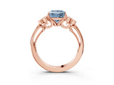 Rose gold Fancy Blue Princess  Cut Diamond Engagement Ring with Bezel Set Round Side Stones and Prong Setting_105