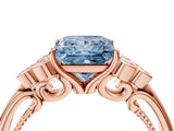 Rose gold Fancy Blue Princess  Cut Diamond Engagement Ring with Bezel Set Round Side Stones and Prong Setting_106