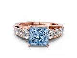 Rose gold Fancy Blue Princess  Cut Diamond Engagement Ring with Pavé Band and Four-Prong Setting_3