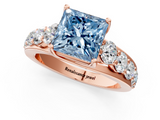 Rose gold Fancy Blue Princess  Cut Diamond Engagement Ring with Pavé Band and Four-Prong Setting_4