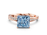 Rose gold Fancy Blue Princess Cut Diamond Engagement Ring with Side Stone Accents and Four-Prong Setting_12