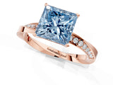 Rose gold Fancy Blue Princess Cut Diamond Engagement Ring with Side Stone Accents and Four-Prong Setting_97