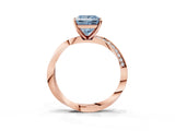 Rose gold Fancy Blue Princess Cut Diamond Engagement Ring with Side Stone Accents and Four-Prong Setting_99