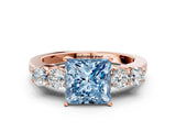 Rose gold Fancy Blue Princess  Cut Diamond Five-Stone Prong Set White Gold Ring_32