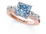 Rose gold Fancy Blue Princess  Cut Diamond Five-Stone Prong Set White Gold Ring_33