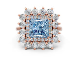 Rose gold Fancy Blue Princess Cut Diamond Floral Double Halo Engagement Ring with Prong Setting_24