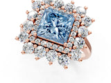 Rose gold Fancy Blue Princess Cut Diamond Floral Double Halo Engagement Ring with Prong Setting_25
