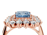 Rose gold Fancy Blue Princess Cut Diamond Floral Double Halo Engagement Ring with Prong Setting_28