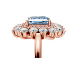 Rose gold Fancy Blue Princess Cut Diamond Floral Double Halo Engagement Ring with Prong Setting_29