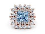 Rose gold Fancy Blue Princess Cut Diamond Floral Double Halo Engagement Ring with Prong Setting_60