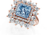 Rose gold Fancy Blue Princess Cut Diamond Floral Double Halo Engagement Ring with Prong Setting_61