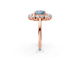 Rose gold Fancy Blue Princess Cut Diamond Floral Double Halo Engagement Ring with Prong Setting_62
