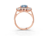 Rose gold Fancy Blue Princess Cut Diamond Floral Double Halo Engagement Ring with Prong Setting_63