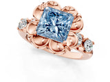 Rose gold Fancy Blue Princess  Cut Diamond Floral Halo Engagement Ring with Shared Prong Setting 1