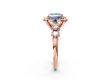 Rose gold Fancy Blue Princess  Cut Diamond Floral Halo Engagement Ring with Shared Prong Setting 2