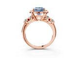 Rose gold Fancy Blue Princess  Cut Diamond Floral Halo Engagement Ring with Shared Prong Setting 3