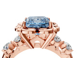 Rose gold Fancy Blue Princess  Cut Diamond Floral Halo Engagement Ring with Shared Prong Setting 4