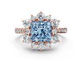 Rose gold Fancy Blue Princess  Cut Diamond Floral Halo Pave Band with Prong Setting_37