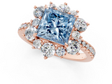 Rose gold Fancy Blue Princess  Cut Diamond Floral Halo Pave Band with Prong Setting_38
